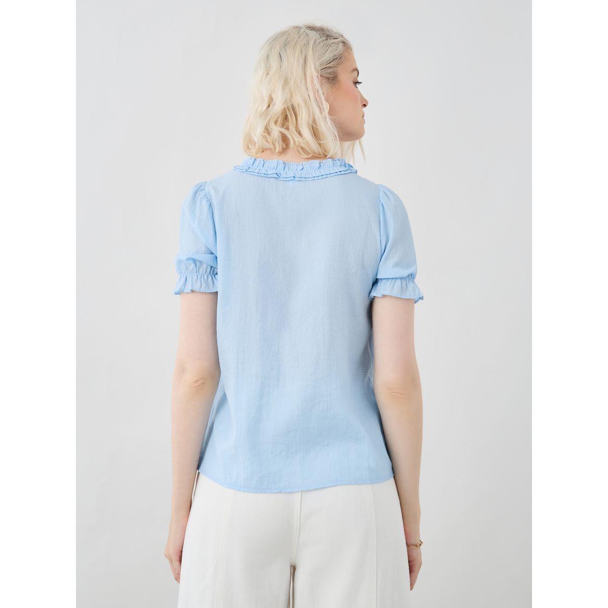 بلوزة سادة بأكمام منفوخة وتفاصيل كشكش-women-clothing-shirtsandblouses-blouses-image-5
