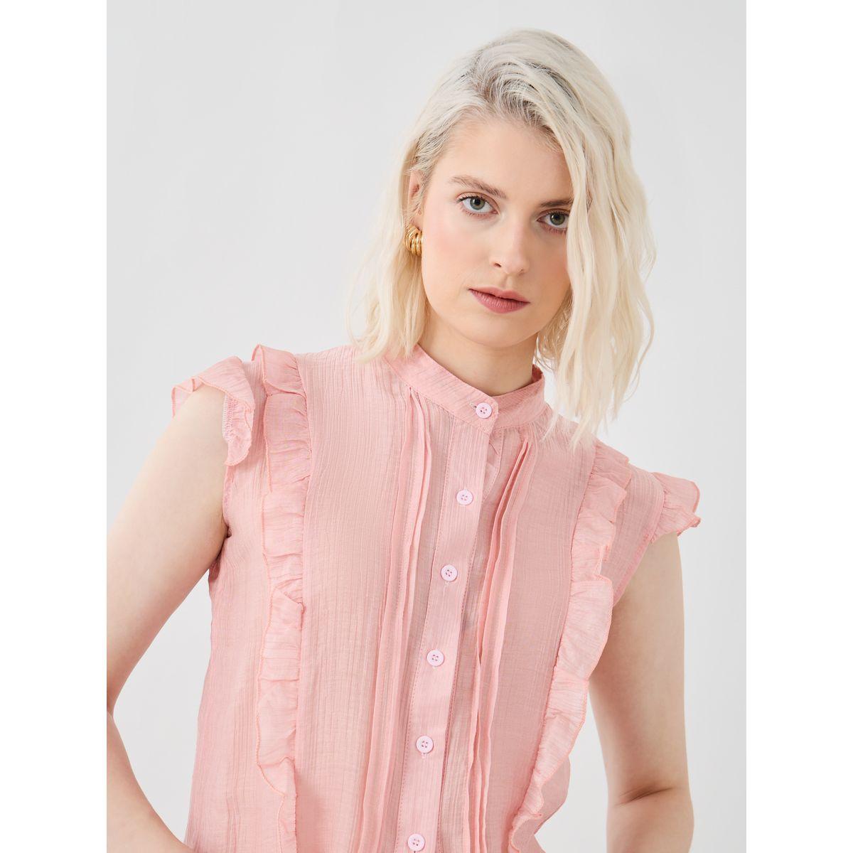 Styli Ruffled Sleeveless Mandarin Collar Shirt-women-clothing-shirtsandblouses-shirts-image-4