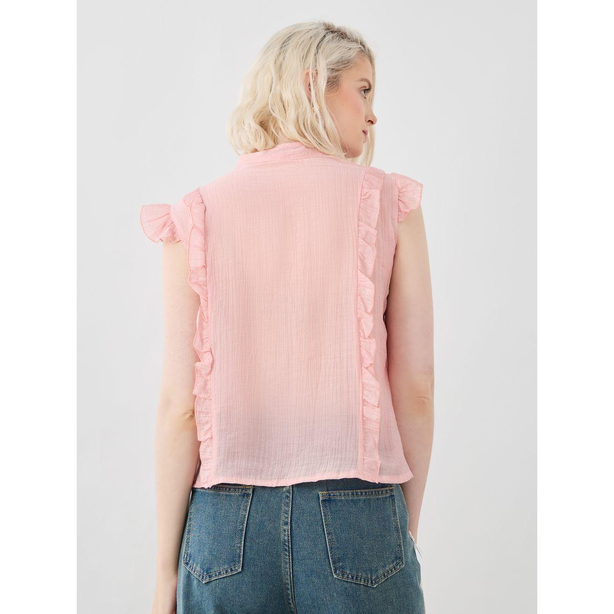 Styli Ruffled Sleeveless Mandarin Collar Shirt-women-clothing-shirtsandblouses-shirts-image-5