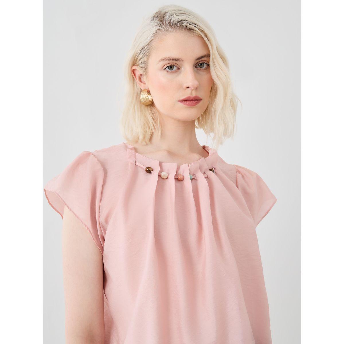 بلوزة منمقة بالخرز مع أكمام قصيرة وكسرات-women-clothing-shirtsandblouses-blouses-image-3