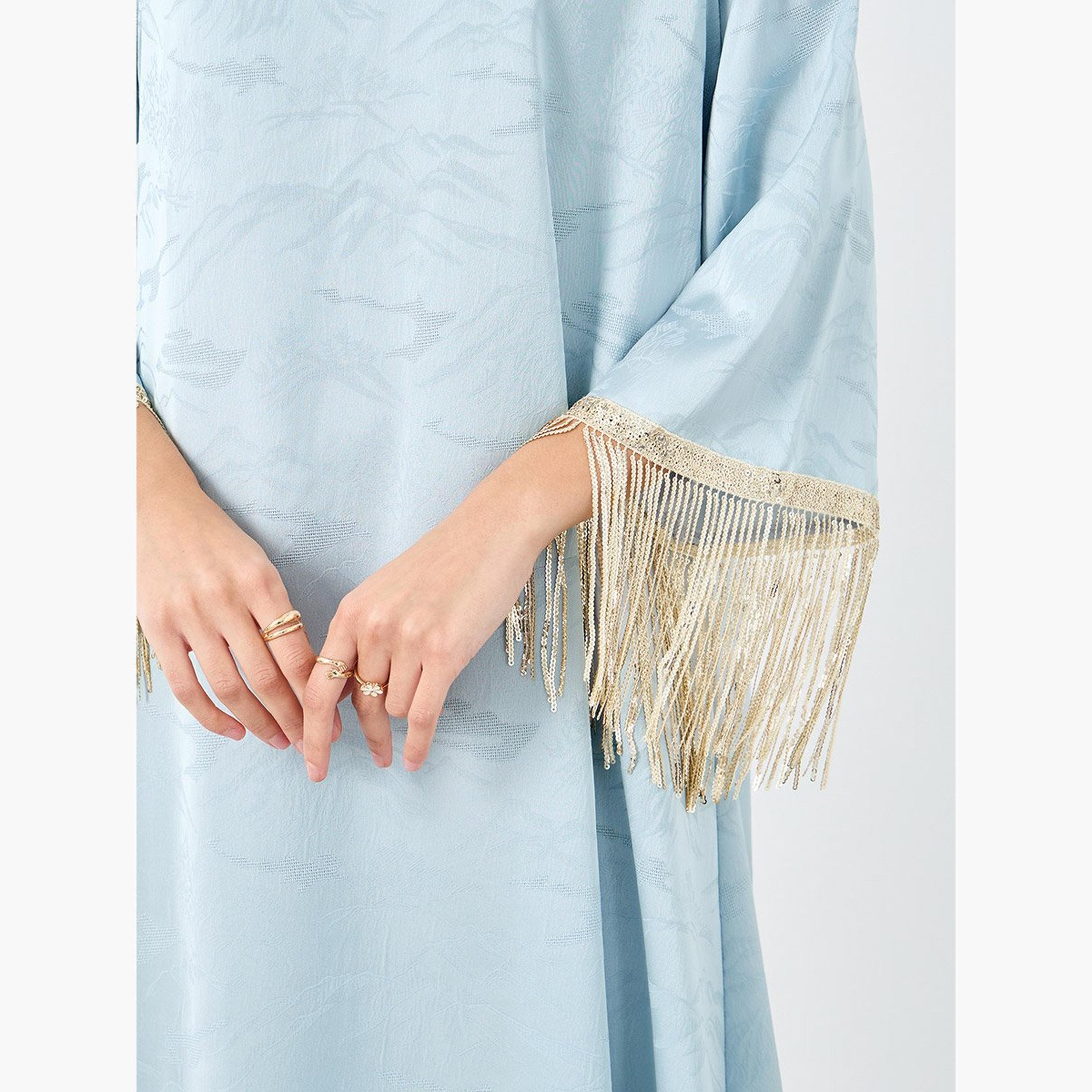 Styli Jacquard Notch Neck Tasseled Jalabiya-women-arabicclothing-jalabiyas-image-4