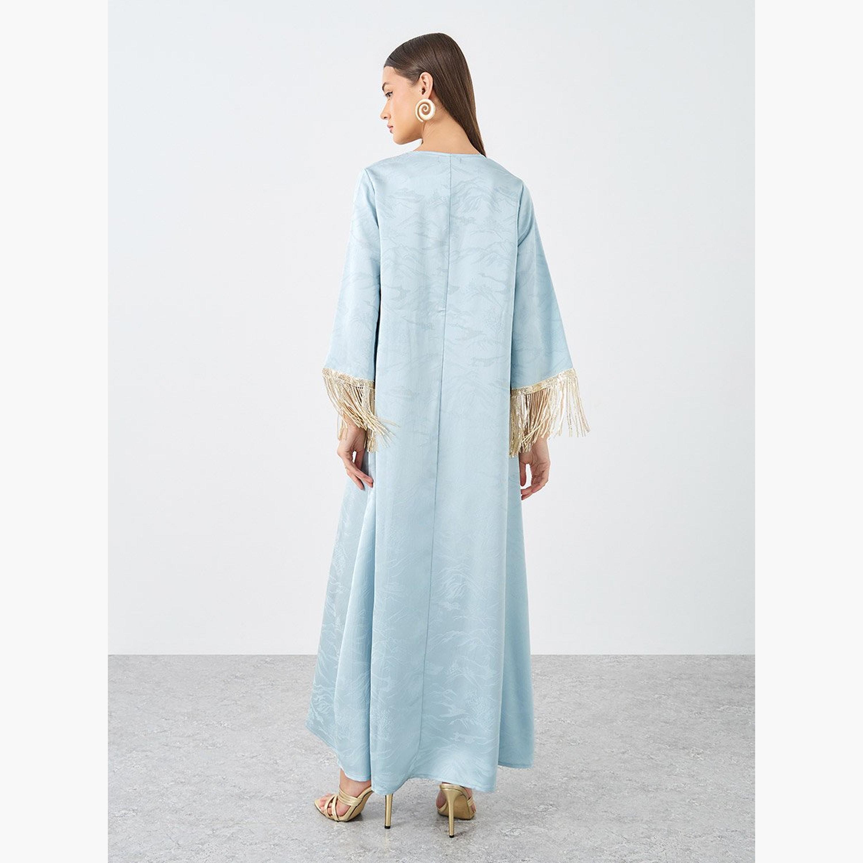 Styli Jacquard Notch Neck Tasseled Jalabiya-women-arabicclothing-jalabiyas-image-5