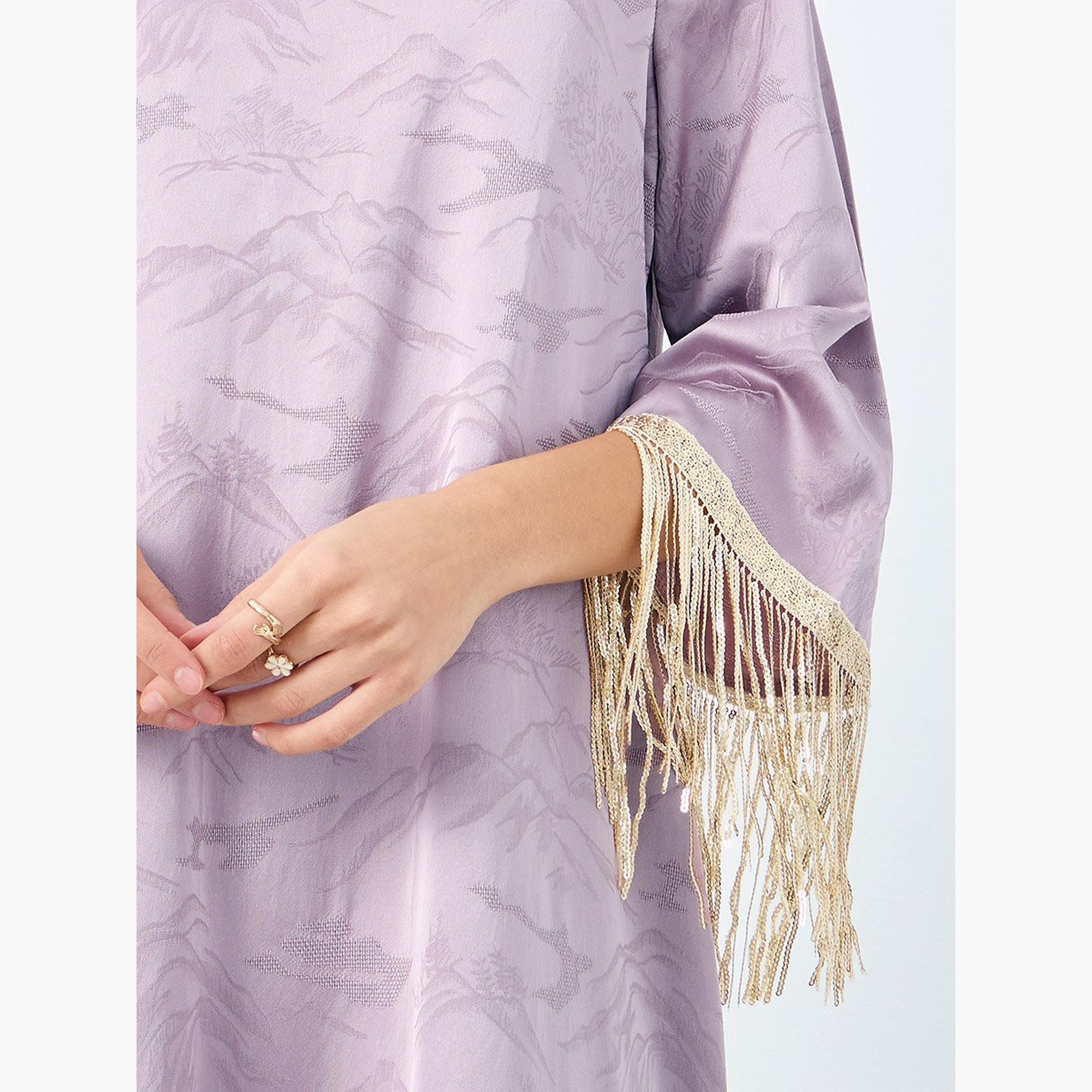 Styli Jacquard Notch Neck Tasseled Jalabiya-women-arabicclothing-jalabiyas-image-3