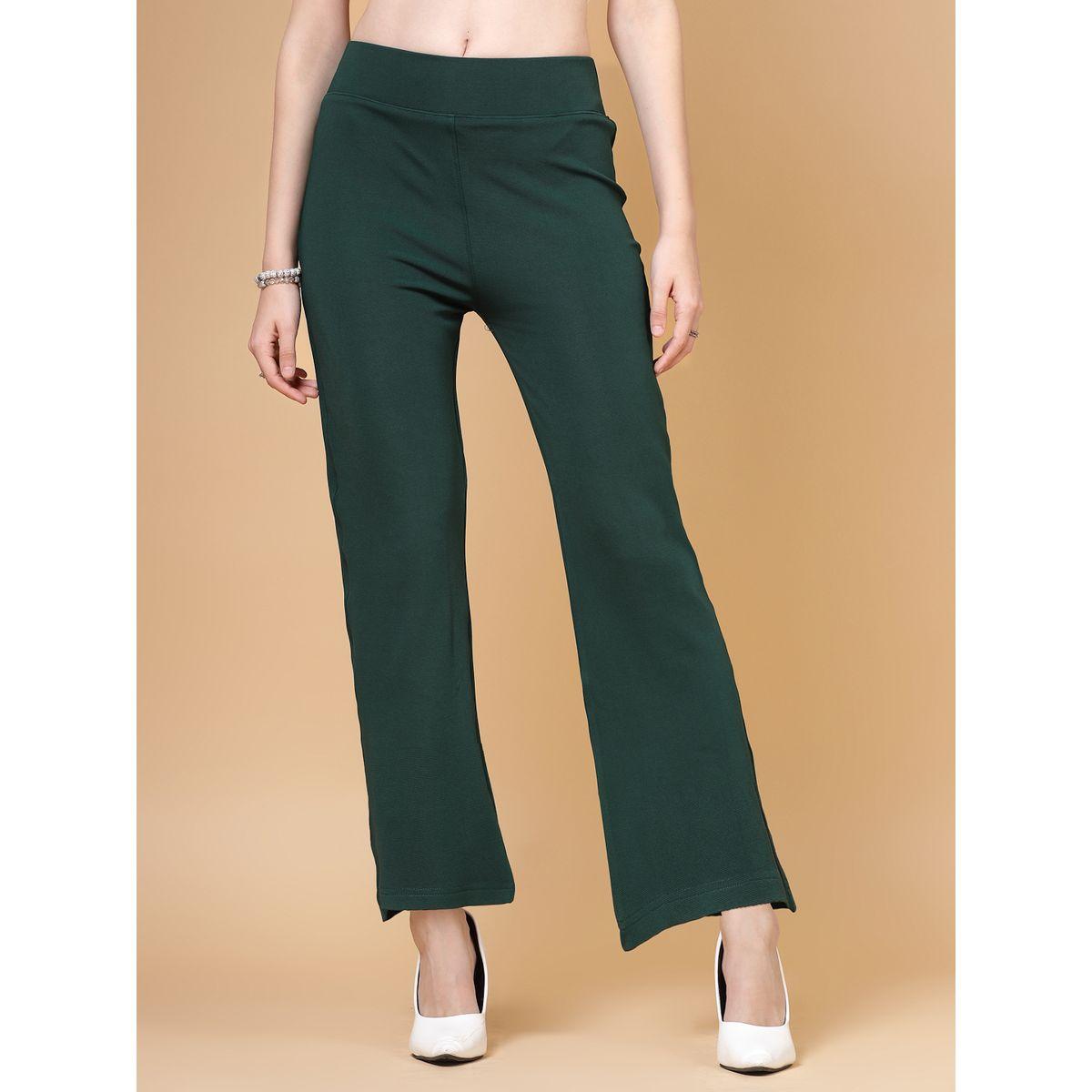 PAUSE Women Green Solid High-Rise Flared Pants-women-clothing-bottoms-trousers-image-1