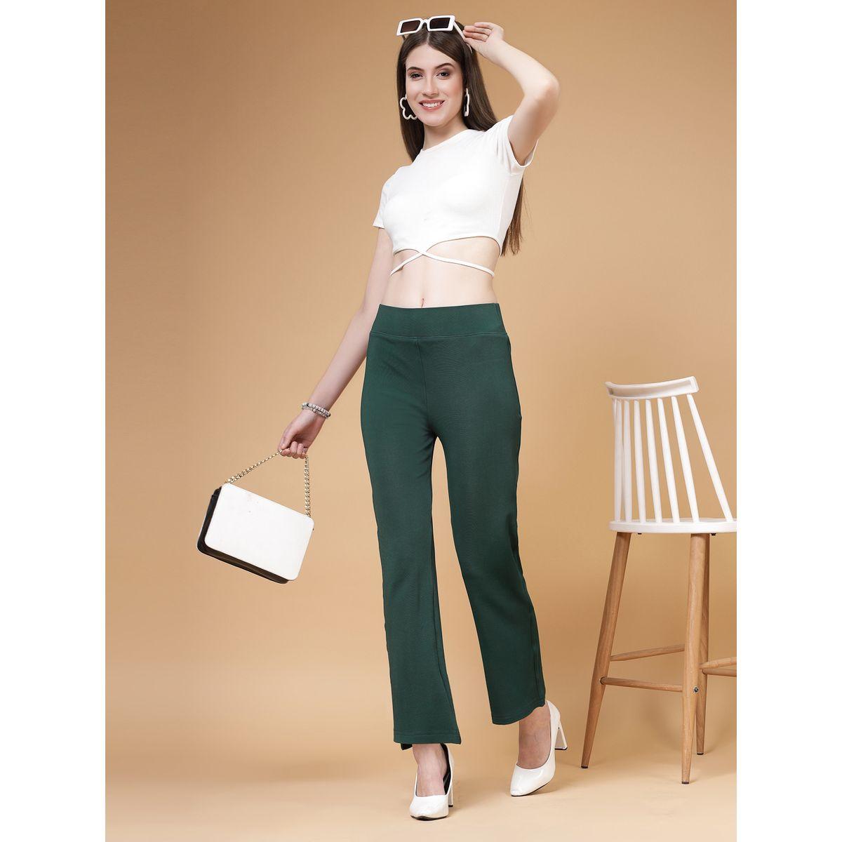 PAUSE Women Green Solid High-Rise Flared Pants-women-clothing-bottoms-trousers-image-6