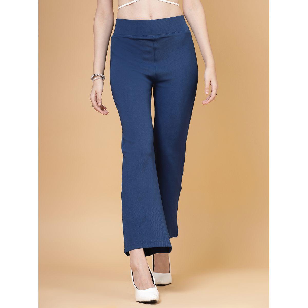PAUSE Women Blue Solid High-Rise Flared Pants-women-clothing-bottoms-trousers-image-1
