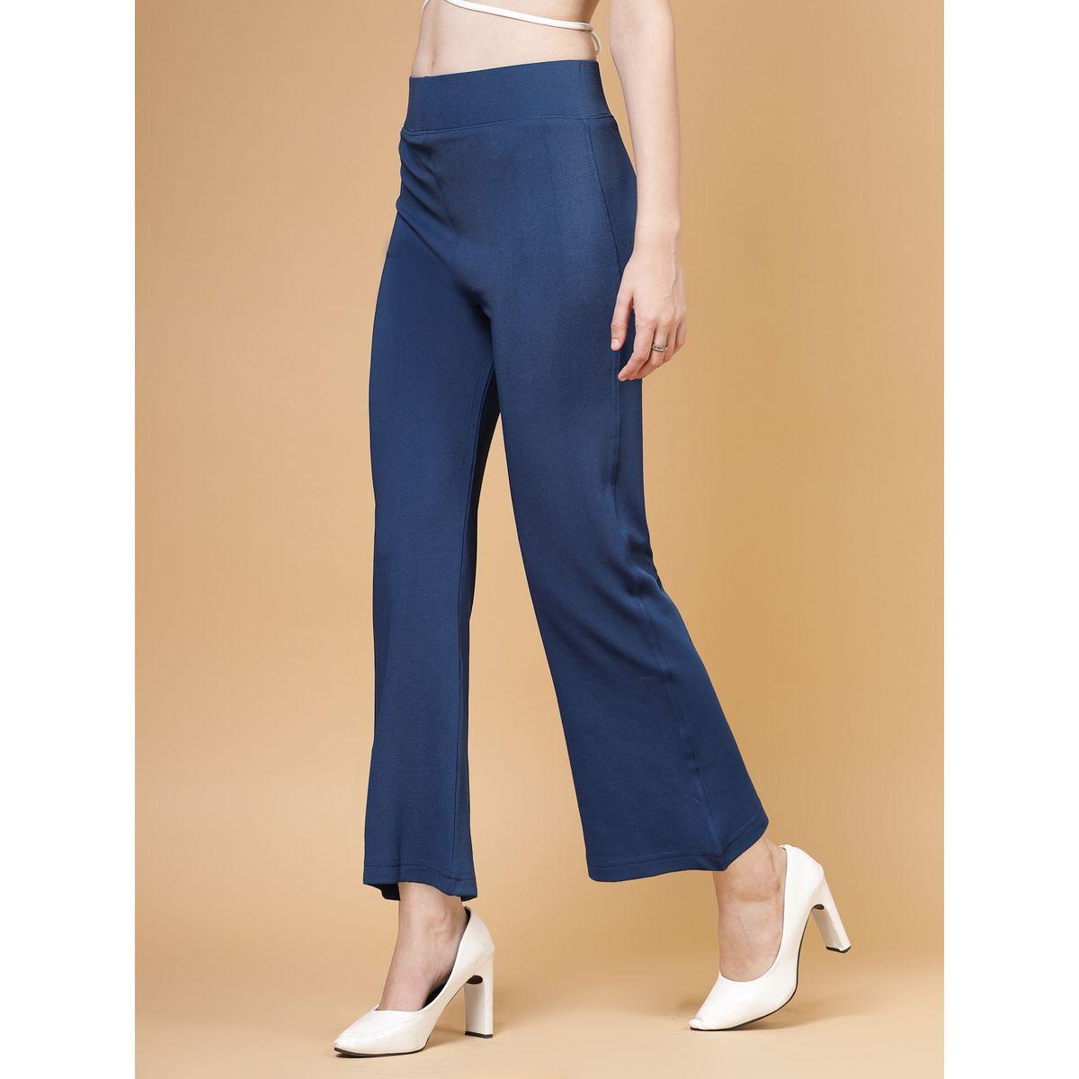 PAUSE Women Blue Solid High-Rise Flared Pants-women-clothing-bottoms-trousers-image-2