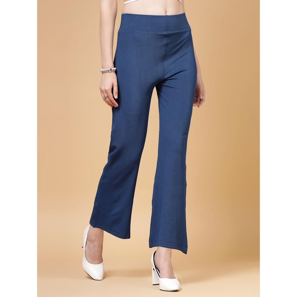 PAUSE Women Blue Solid High-Rise Flared Pants-women-clothing-bottoms-trousers-image-3