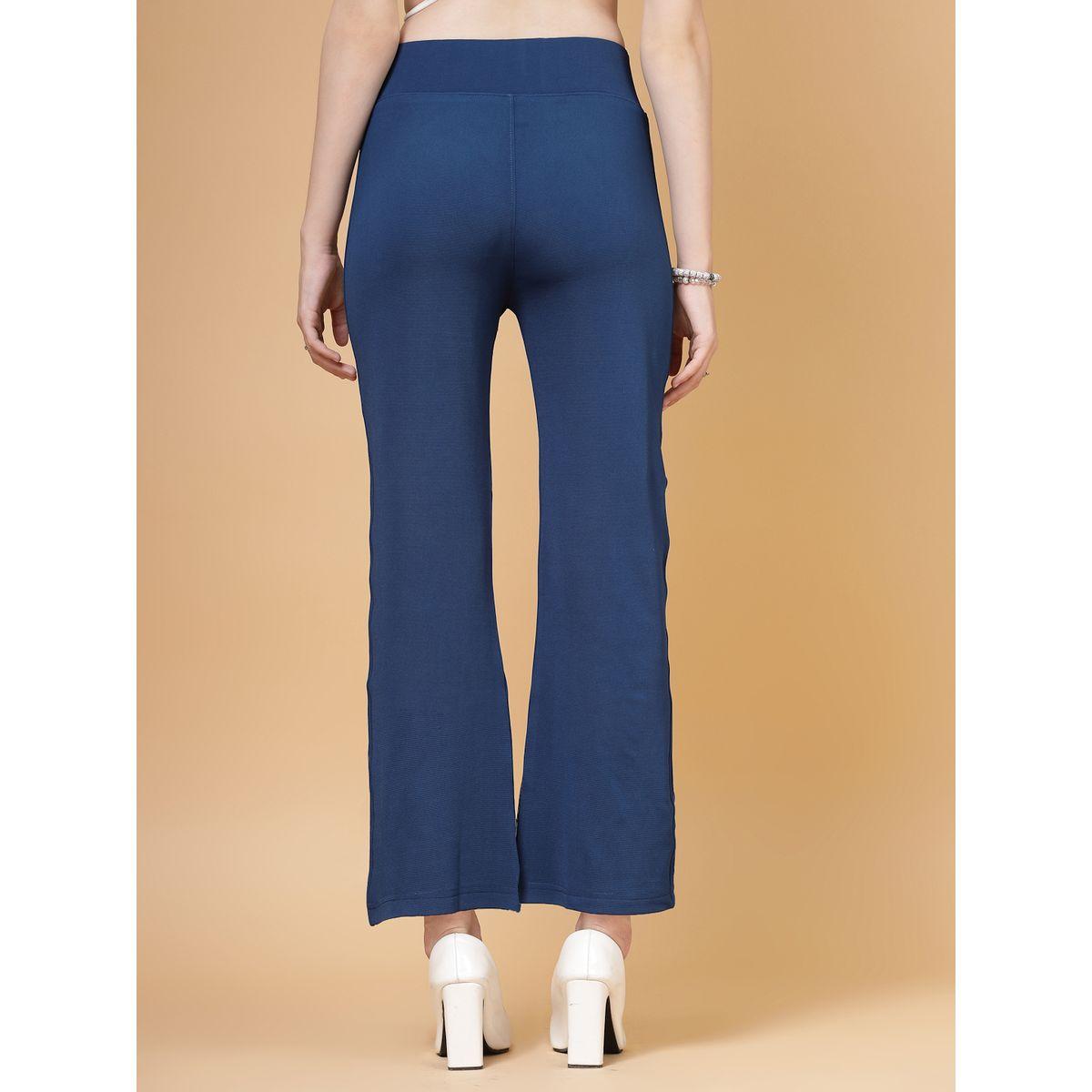PAUSE Women Blue Solid High-Rise Flared Pants-women-clothing-bottoms-trousers-image-4