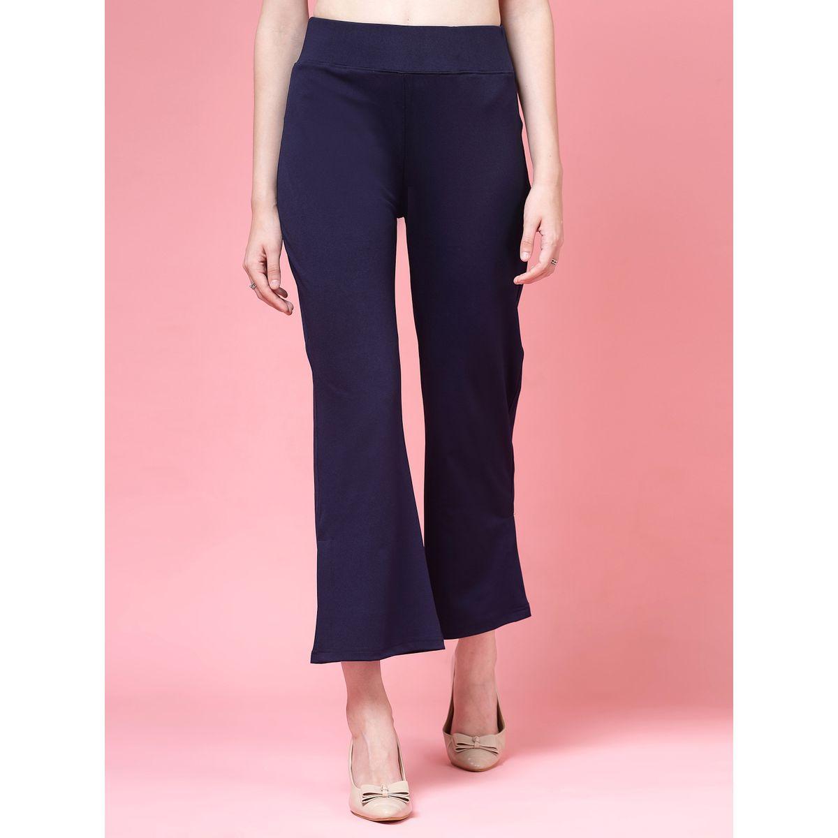 PAUSE Women Navy Blue Solid High-Rise Flared Pants-women-clothing-bottoms-trousers-image-1