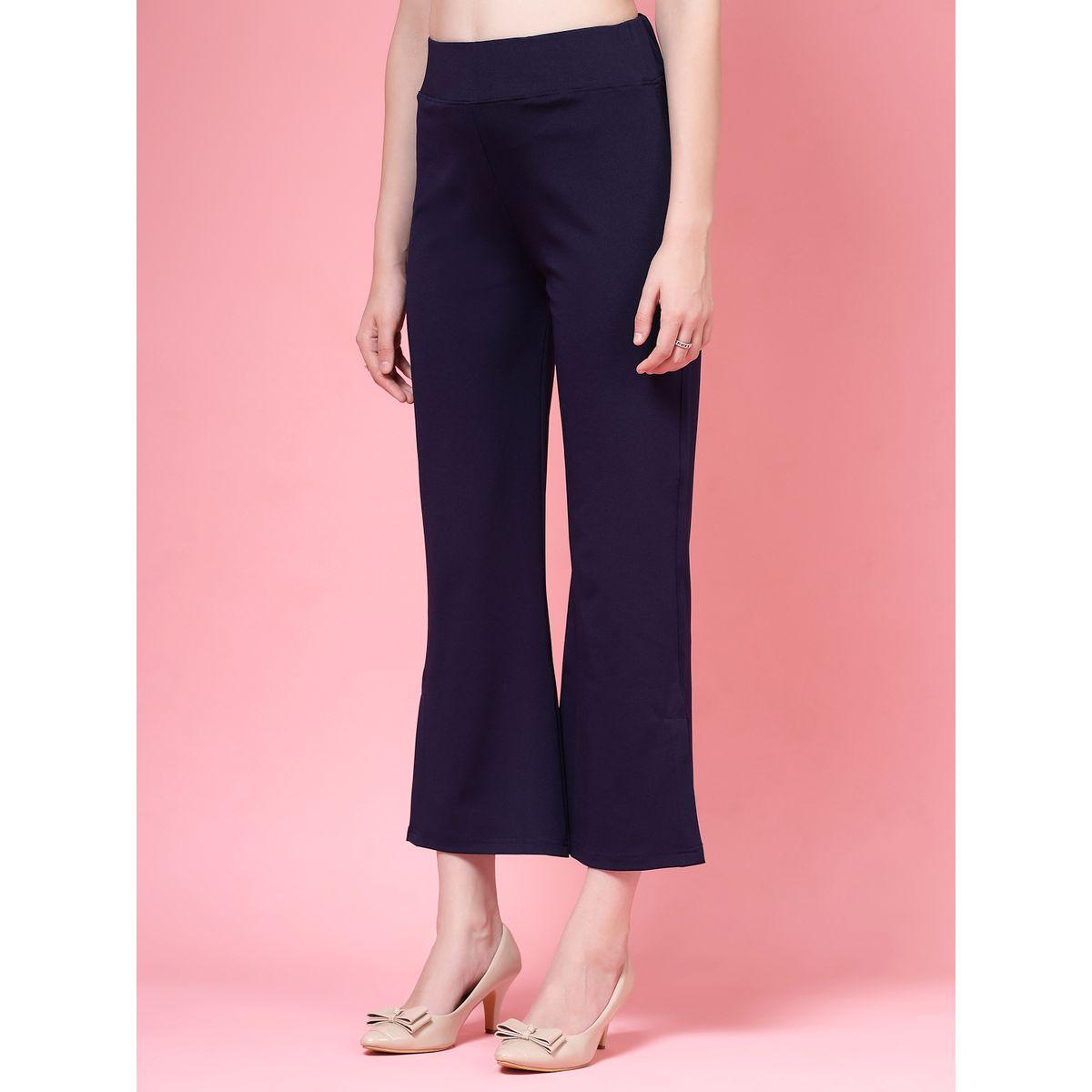 PAUSE Women Navy Blue Solid High-Rise Flared Pants-women-clothing-bottoms-trousers-image-2