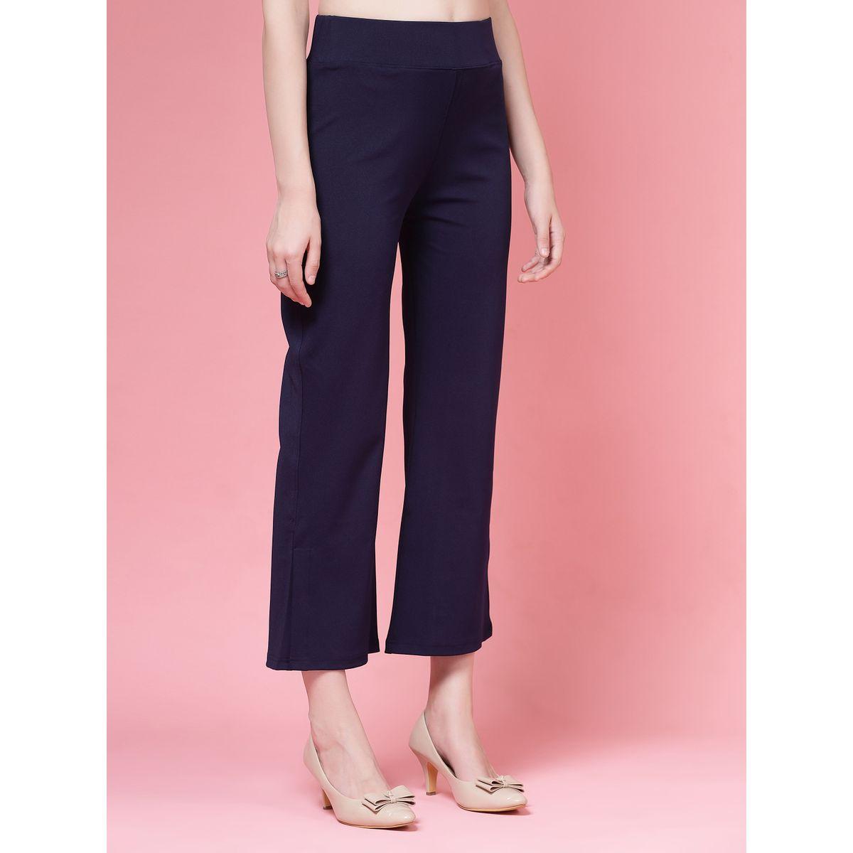 PAUSE Women Navy Blue Solid High-Rise Flared Pants-women-clothing-bottoms-trousers-image-3