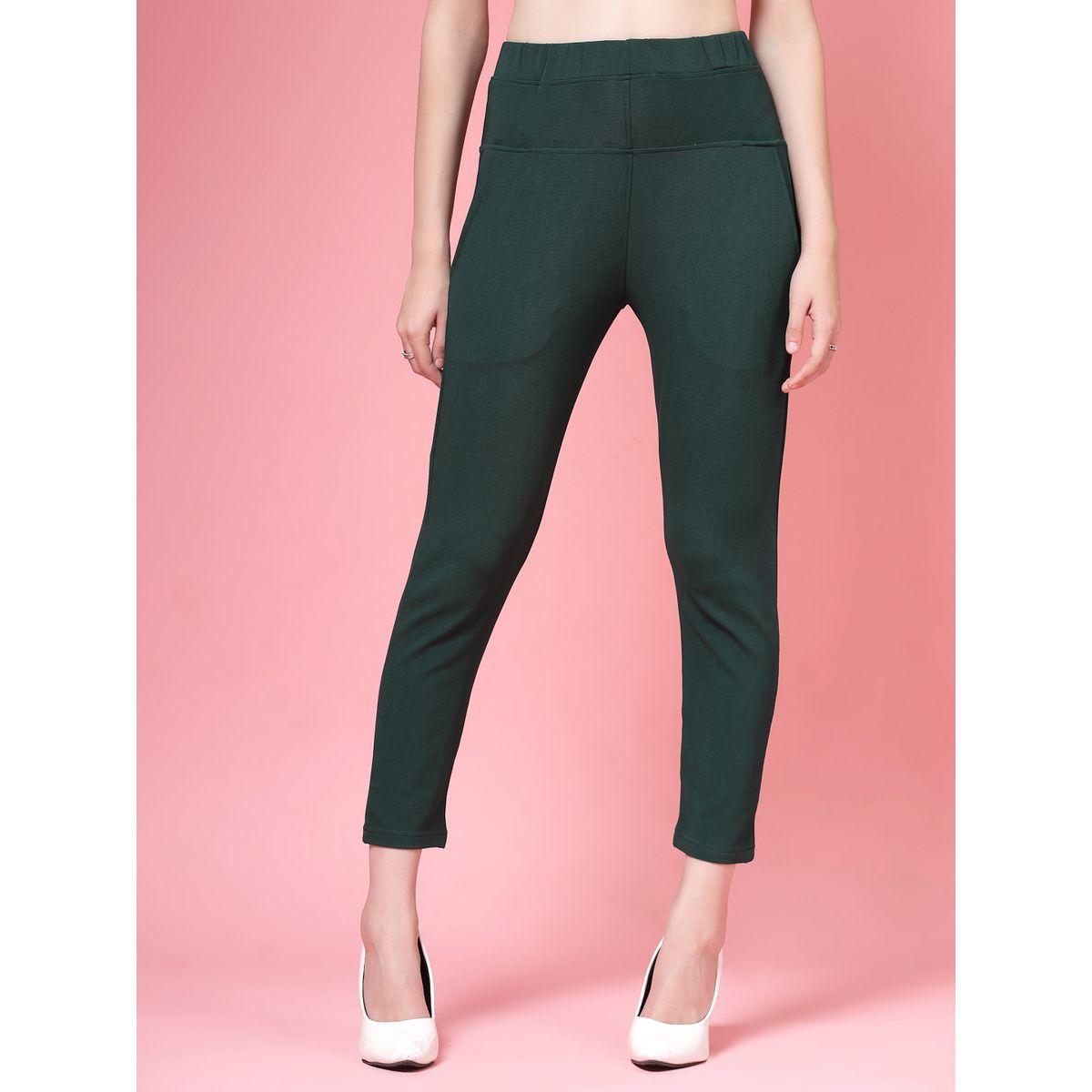 PAUSE Women Green Solid High-Rise Cropped Skinny Pants-women-clothing-bottoms-trousers-image-1