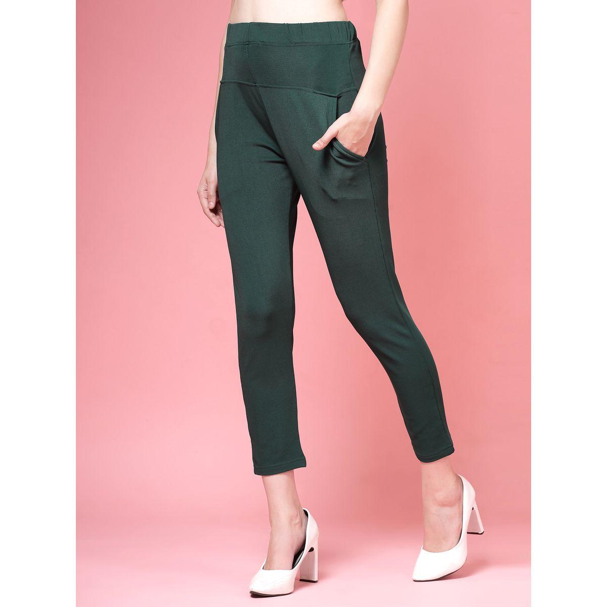 PAUSE Women Green Solid High-Rise Cropped Skinny Pants-women-clothing-bottoms-trousers-image-2