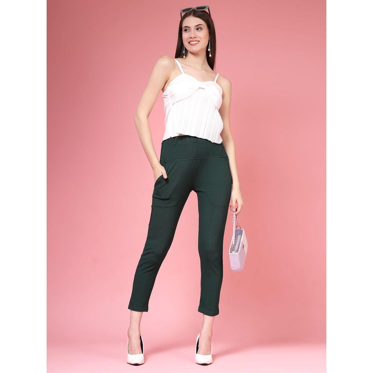 PAUSE Women Green Solid High-Rise Cropped Skinny Pants-women-clothing-bottoms-trousers-image-6