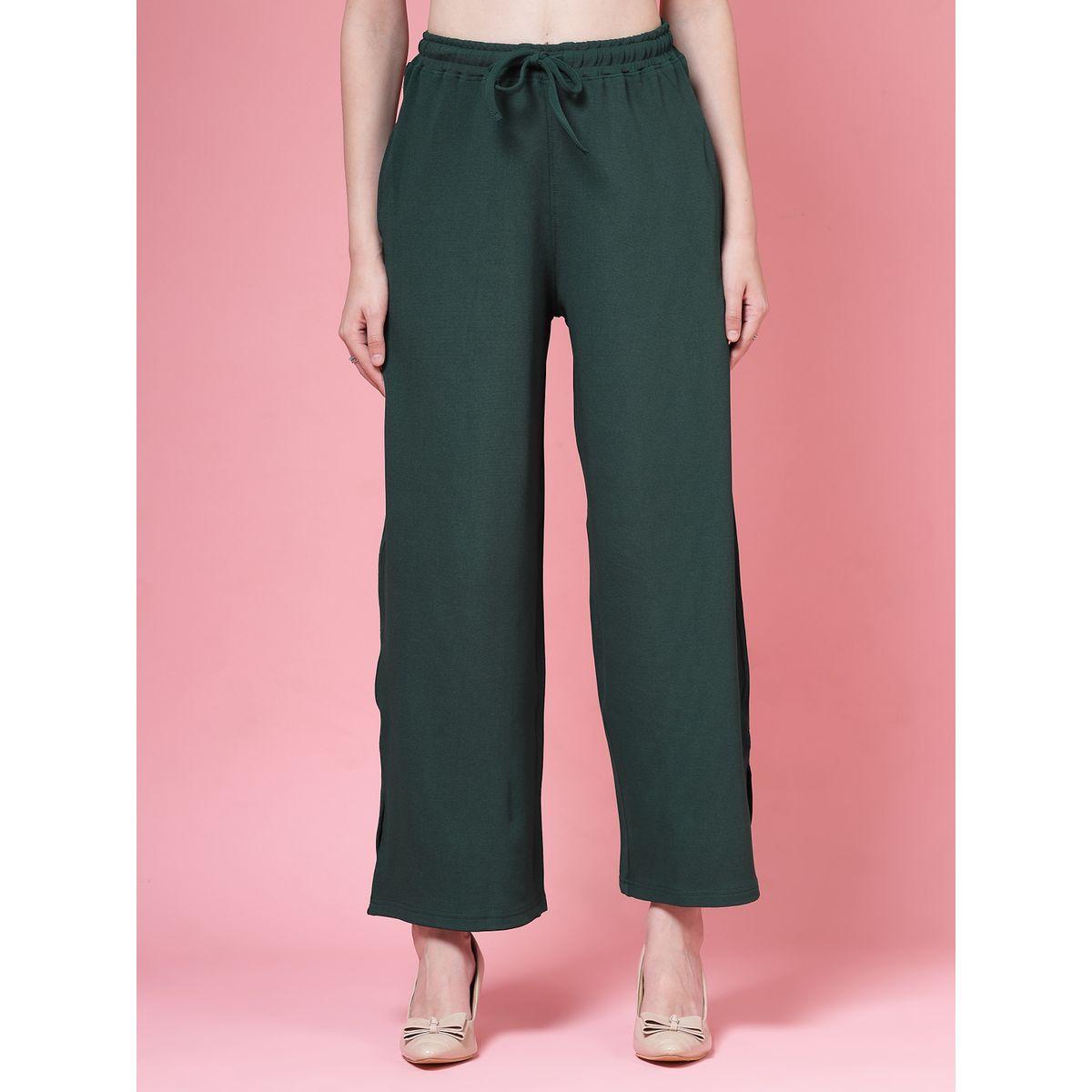 PAUSE Women Green Solid Drawstring Waist Wide Leg Pants-women-clothing-bottoms-trousers-image-1