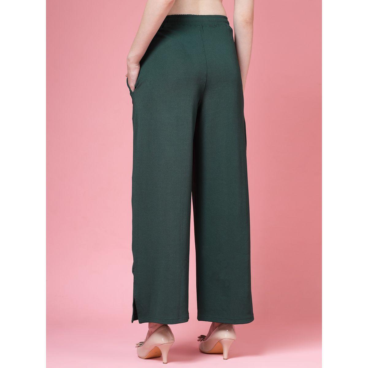 PAUSE Women Green Solid Drawstring Waist Wide Leg Pants-women-clothing-bottoms-trousers-image-4