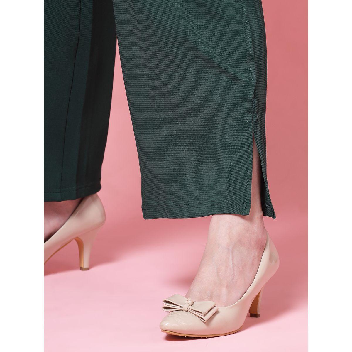 PAUSE Women Green Solid Drawstring Waist Wide Leg Pants-women-clothing-bottoms-trousers-image-6