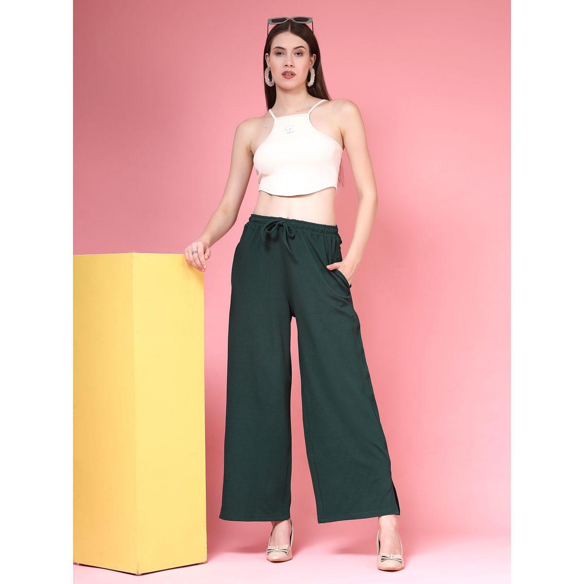 PAUSE Women Green Solid Drawstring Waist Wide Leg Pants-women-clothing-bottoms-trousers-image-7