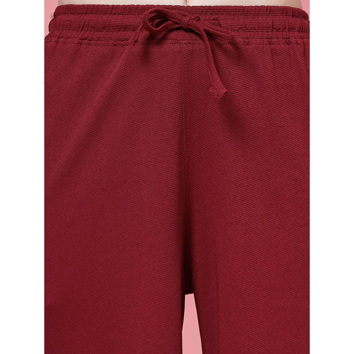 PAUSE Women Maroon Solid Drawstring Waist Wide Leg Pants-women-clothing-bottoms-trousers-image-5