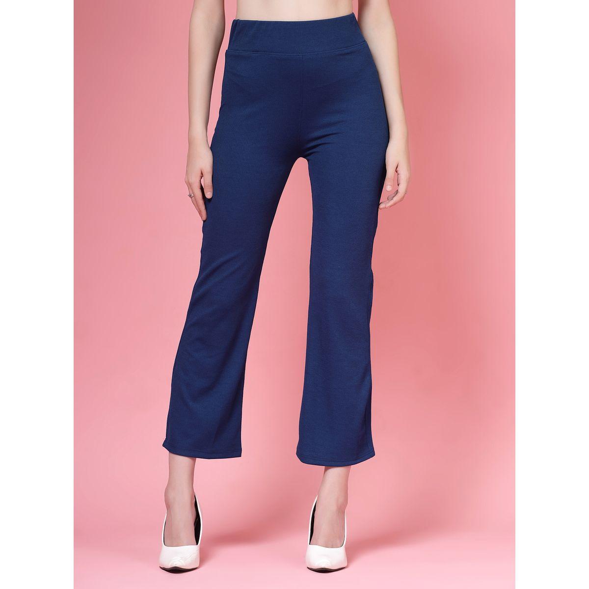 PAUSE Women Navy Blue Solid Wide Waistband Flared Pants-women-clothing-bottoms-trousers-image-1