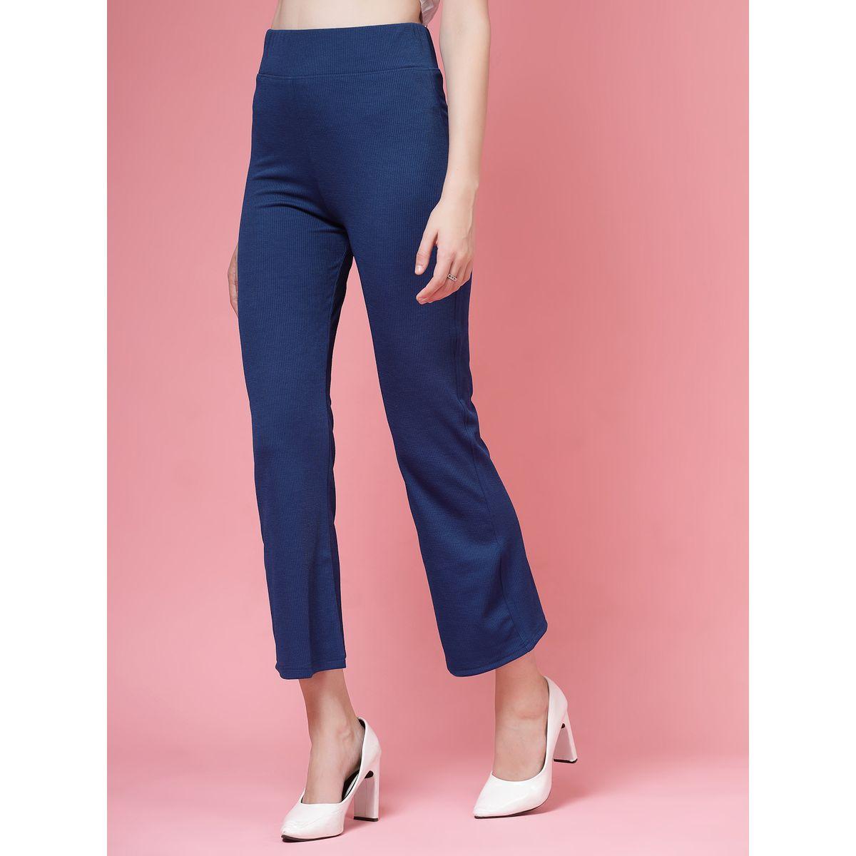 PAUSE Women Navy Blue Solid Wide Waistband Flared Pants-women-clothing-bottoms-trousers-image-2