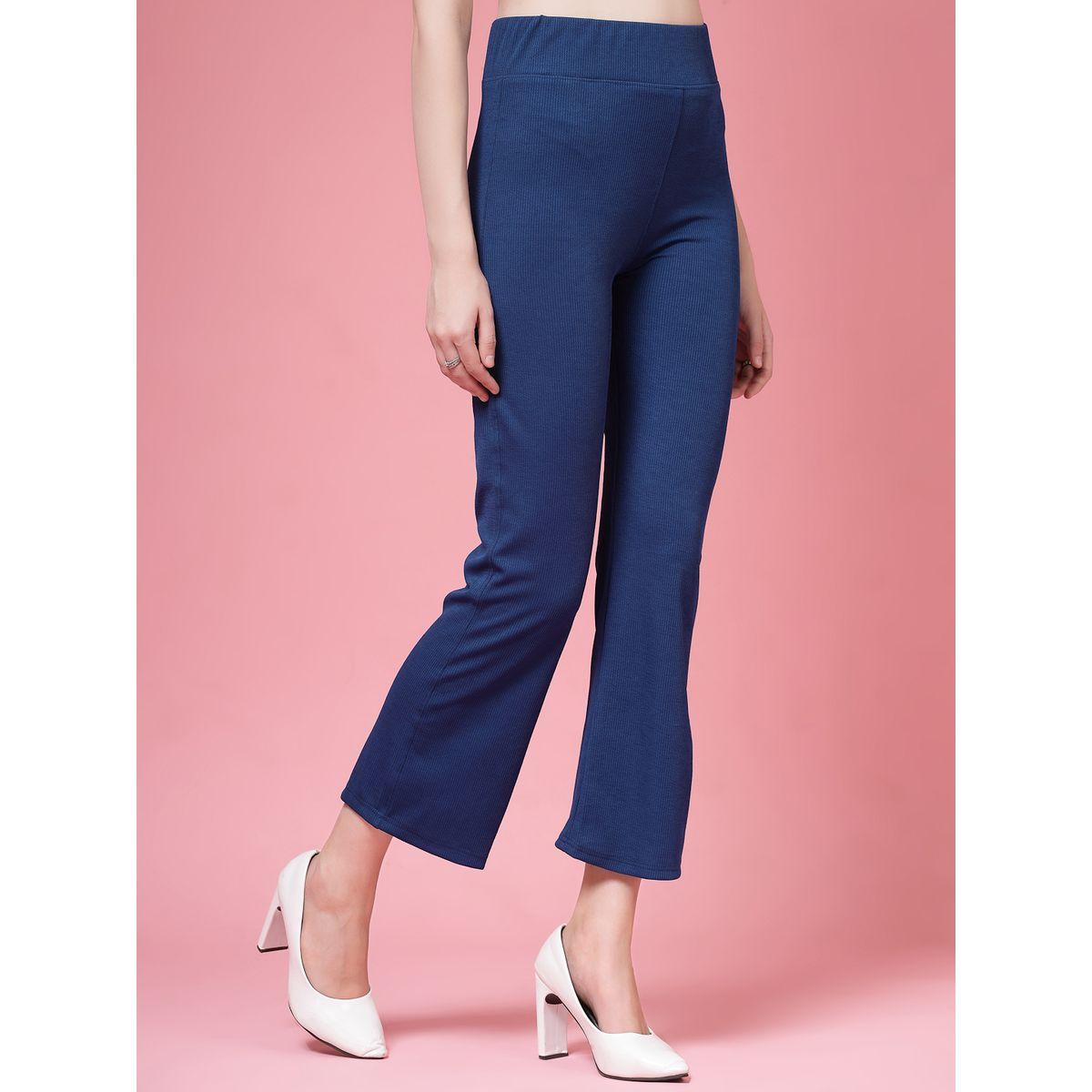 PAUSE Women Navy Blue Solid Wide Waistband Flared Pants-women-clothing-bottoms-trousers-image-3