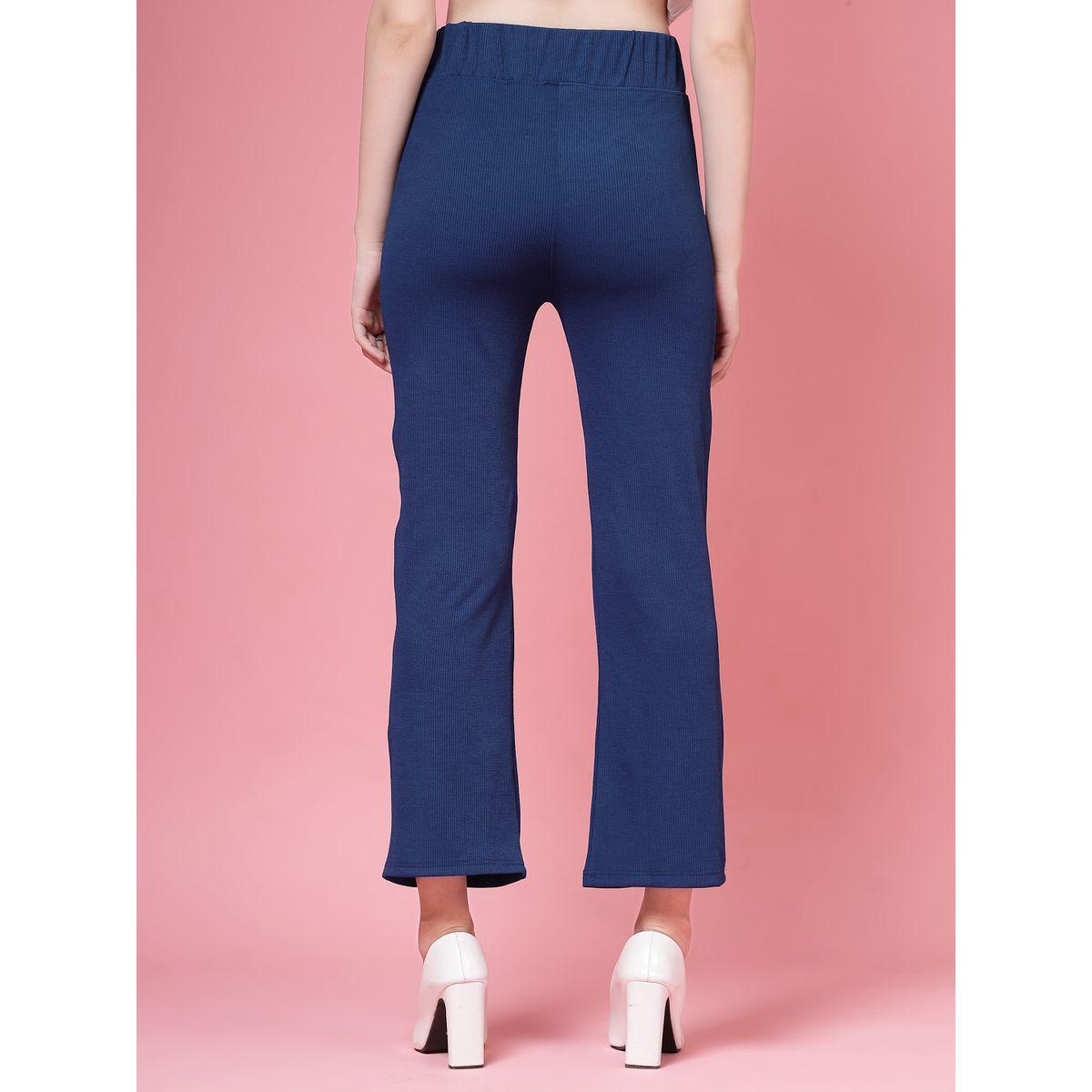 PAUSE Women Navy Blue Solid Wide Waistband Flared Pants-women-clothing-bottoms-trousers-image-4