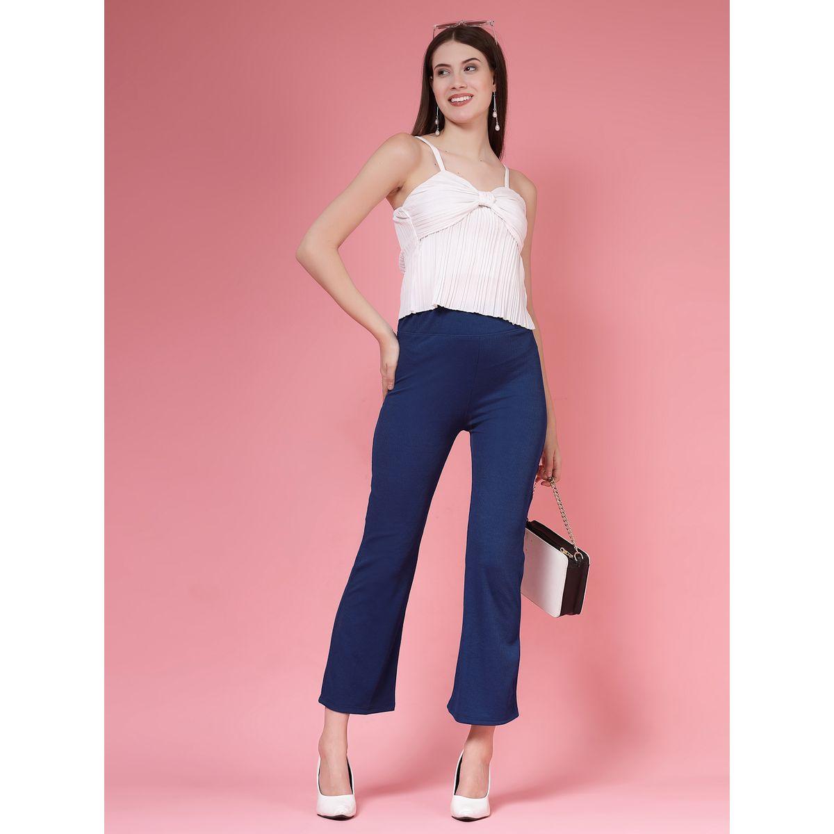PAUSE Women Navy Blue Solid Wide Waistband Flared Pants-women-clothing-bottoms-trousers-image-6