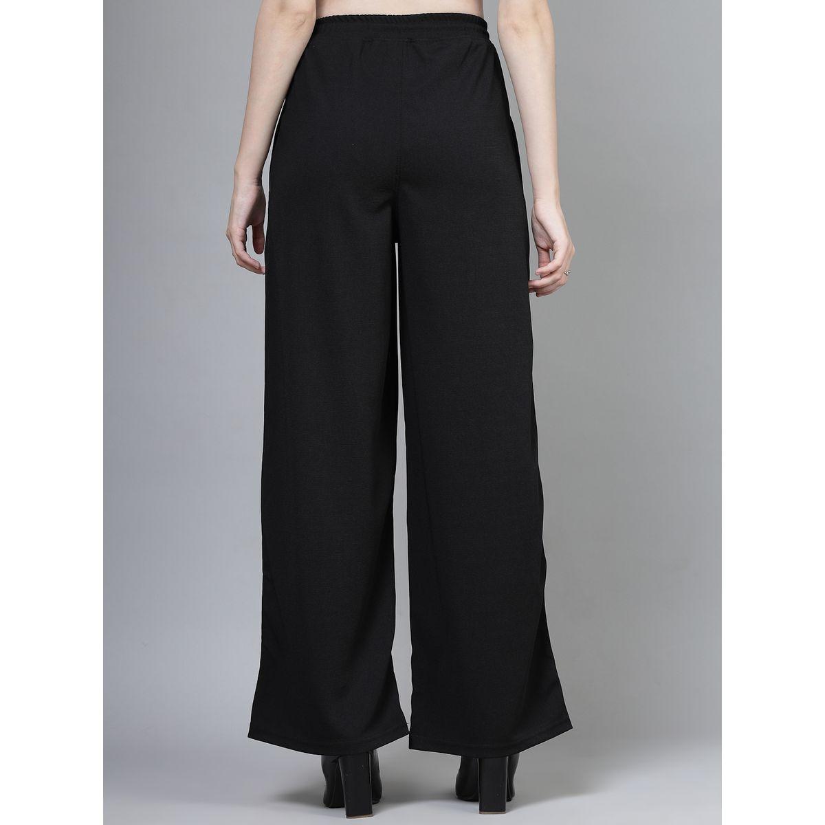 PAUSE Women Black Solid Drawstring Waist Wide Leg Pants-women-clothing-bottoms-trousers-image-4