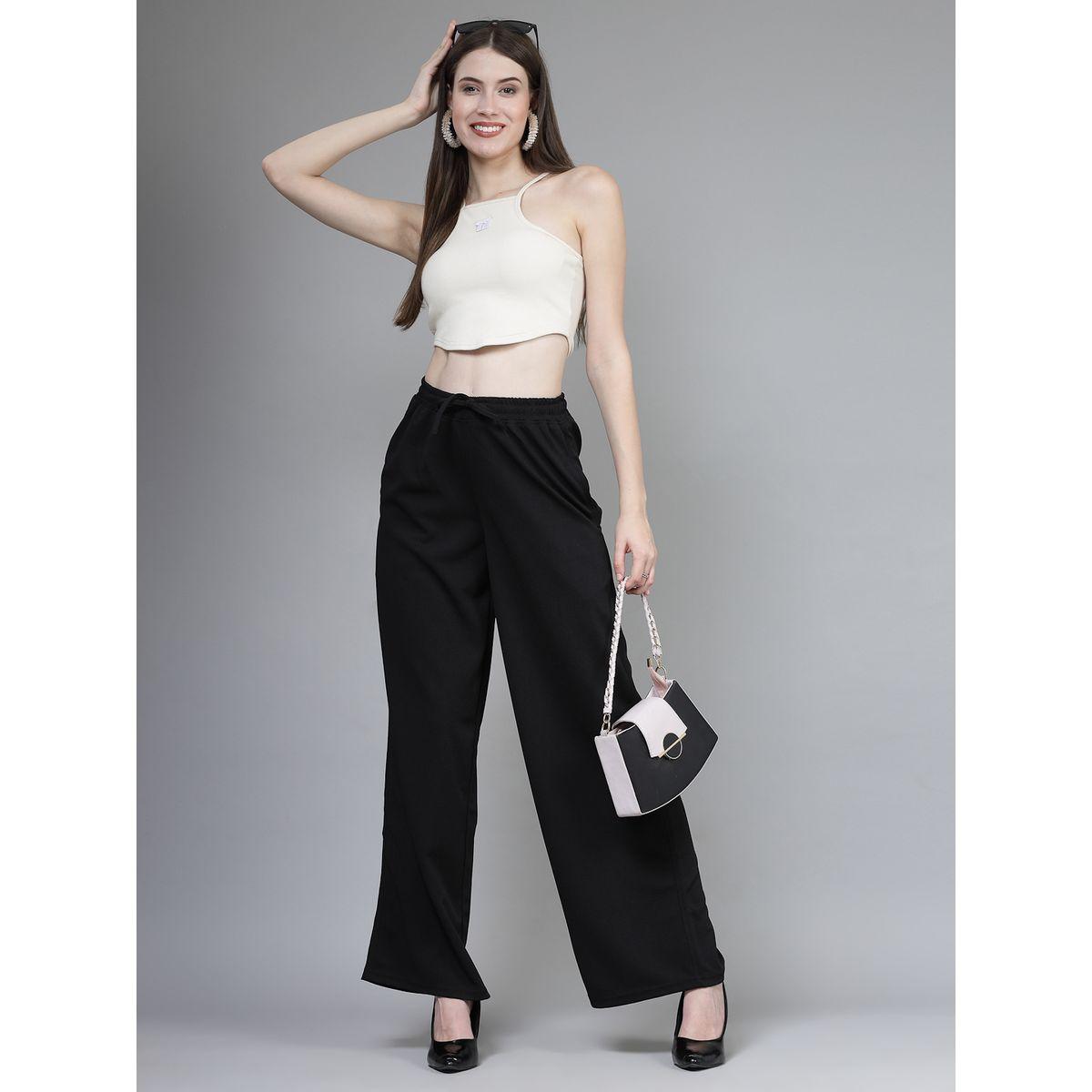 بنطال سادة بأرجل واسعة ورباط خصر-women-clothing-bottoms-trousers-image-1