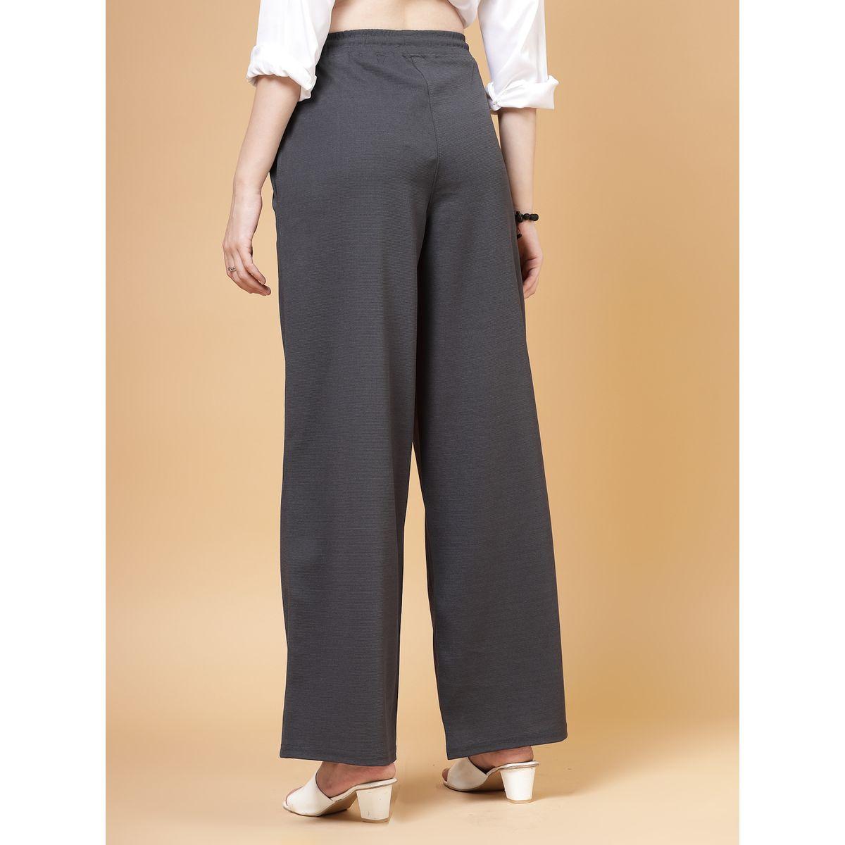 PAUSE Women Grey Solid Drawstring Waist Wide Leg Pants-women-clothing-bottoms-trousers-image-4