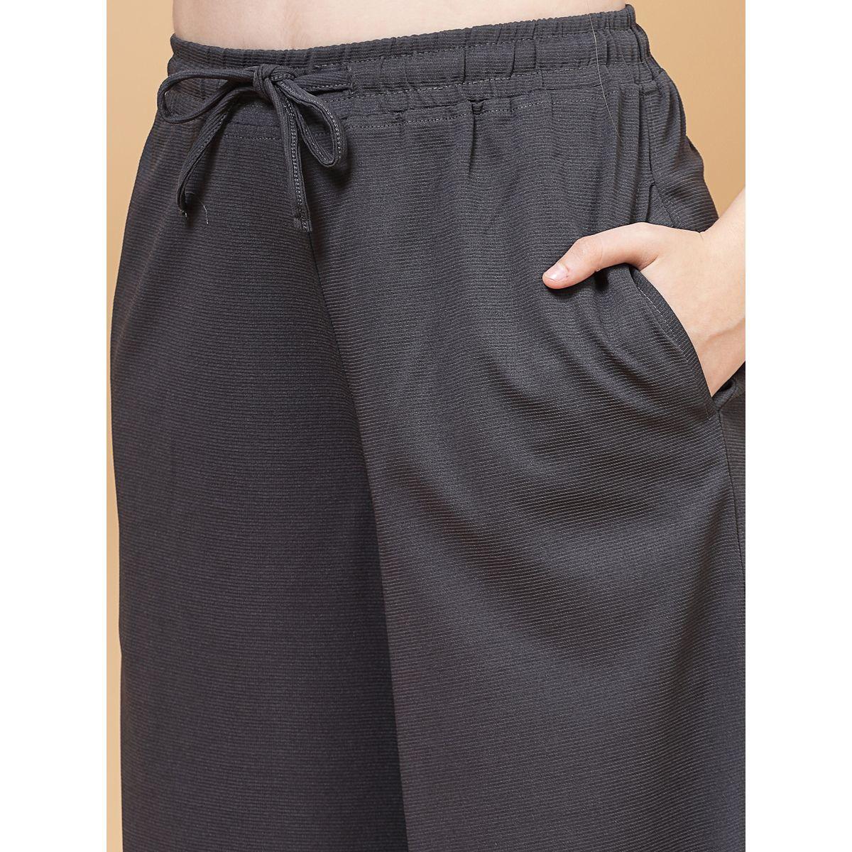PAUSE Women Grey Solid Drawstring Waist Wide Leg Pants-women-clothing-bottoms-trousers-image-5