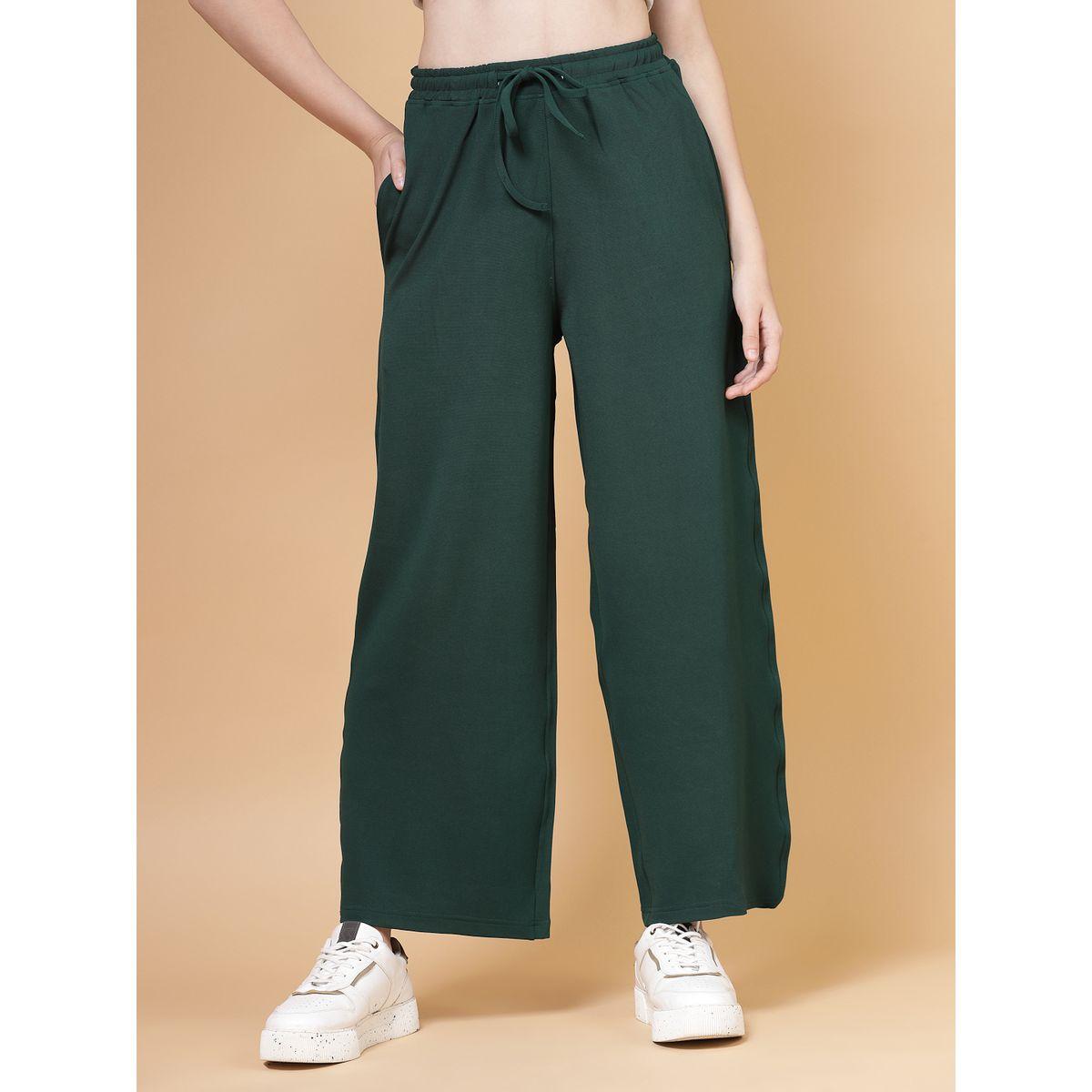 PAUSE Women Green Solid Drawstring Waist Wide Leg Pants-women-clothing-bottoms-trousers-image-1