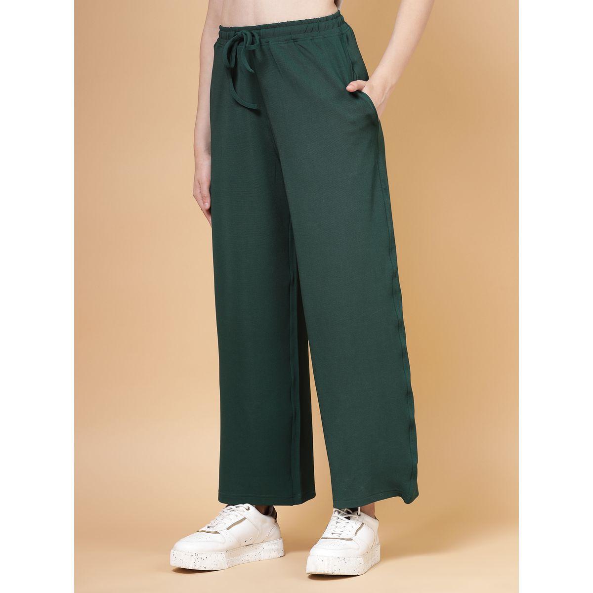 PAUSE Women Green Solid Drawstring Waist Wide Leg Pants-women-clothing-bottoms-trousers-image-2