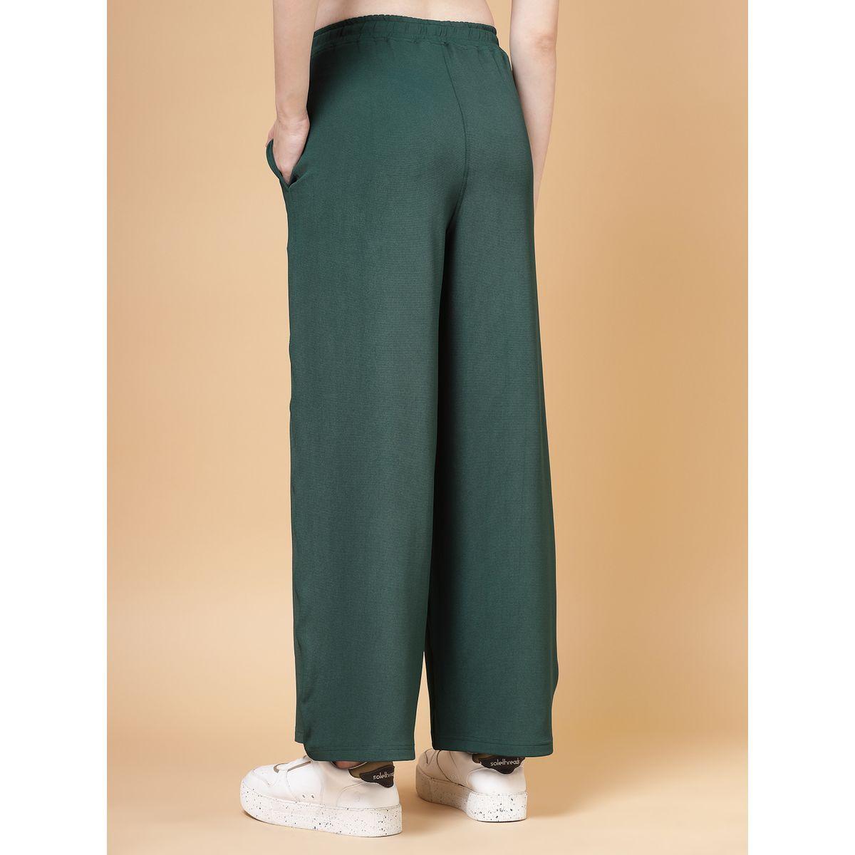 PAUSE Women Green Solid Drawstring Waist Wide Leg Pants-women-clothing-bottoms-trousers-image-4