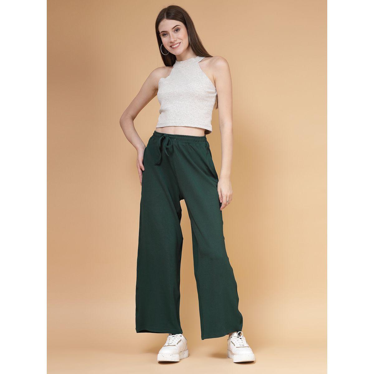 PAUSE Women Green Solid Drawstring Waist Wide Leg Pants-women-clothing-bottoms-trousers-image-6
