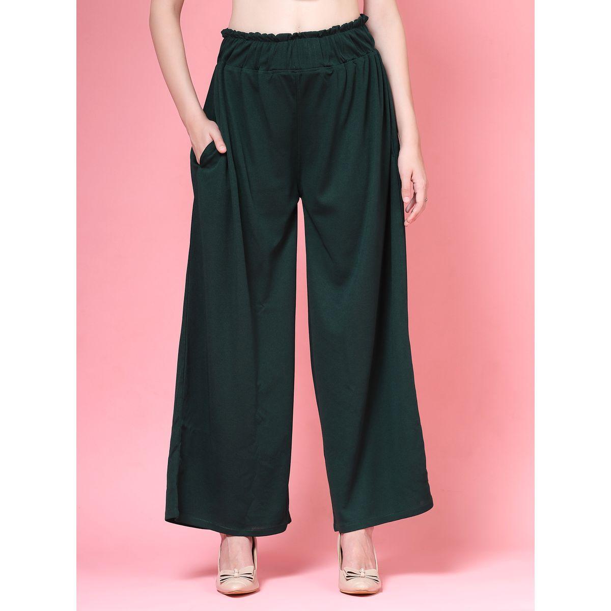PAUSE Women Green Solid High-Rise Wide-Leg Pants-women-clothing-bottoms-trousers-image-1