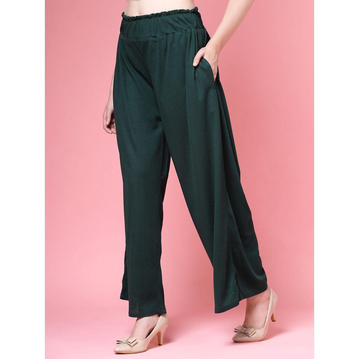 PAUSE Women Green Solid High-Rise Wide-Leg Pants-women-clothing-bottoms-trousers-image-2