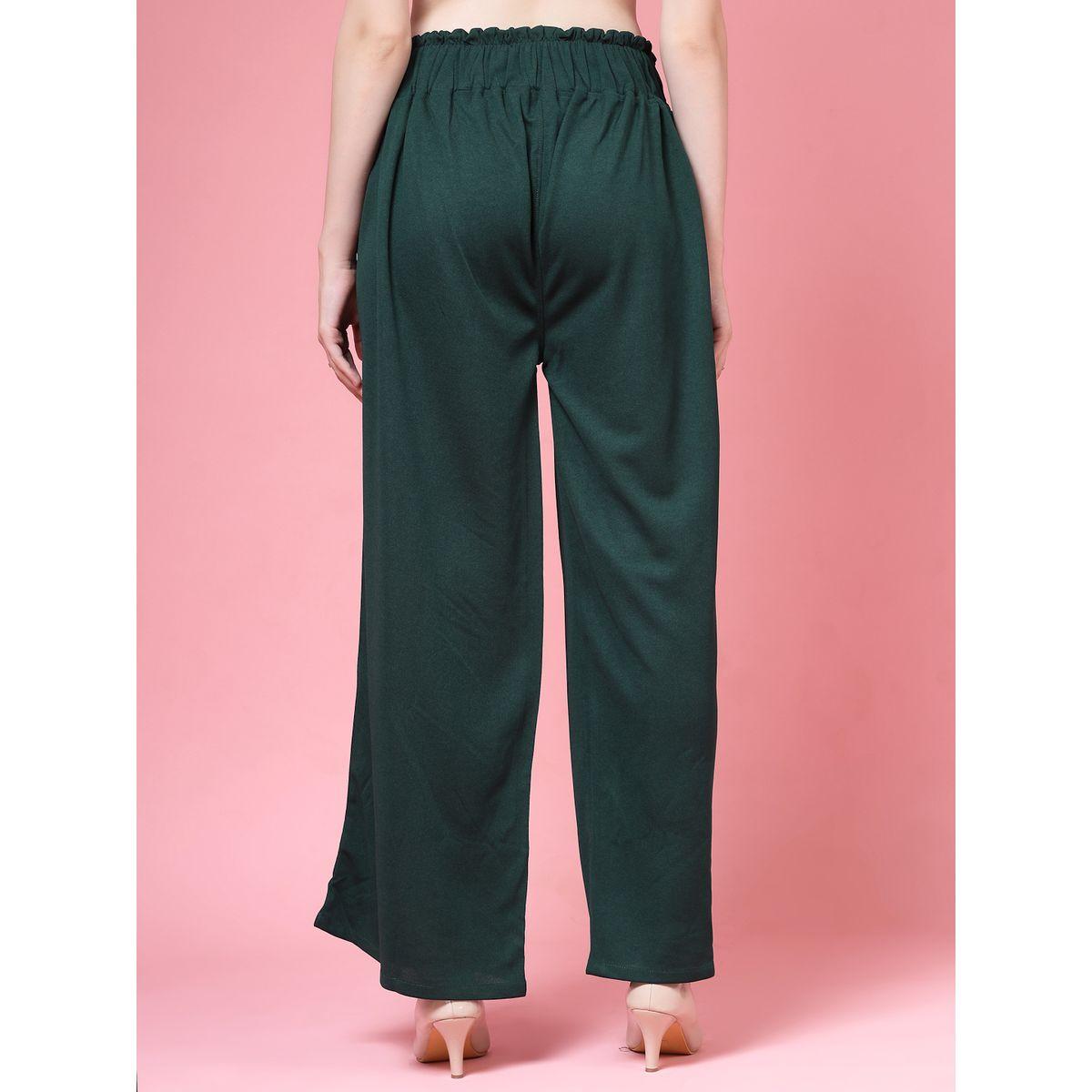 PAUSE Women Green Solid High-Rise Wide-Leg Pants-women-clothing-bottoms-trousers-image-4