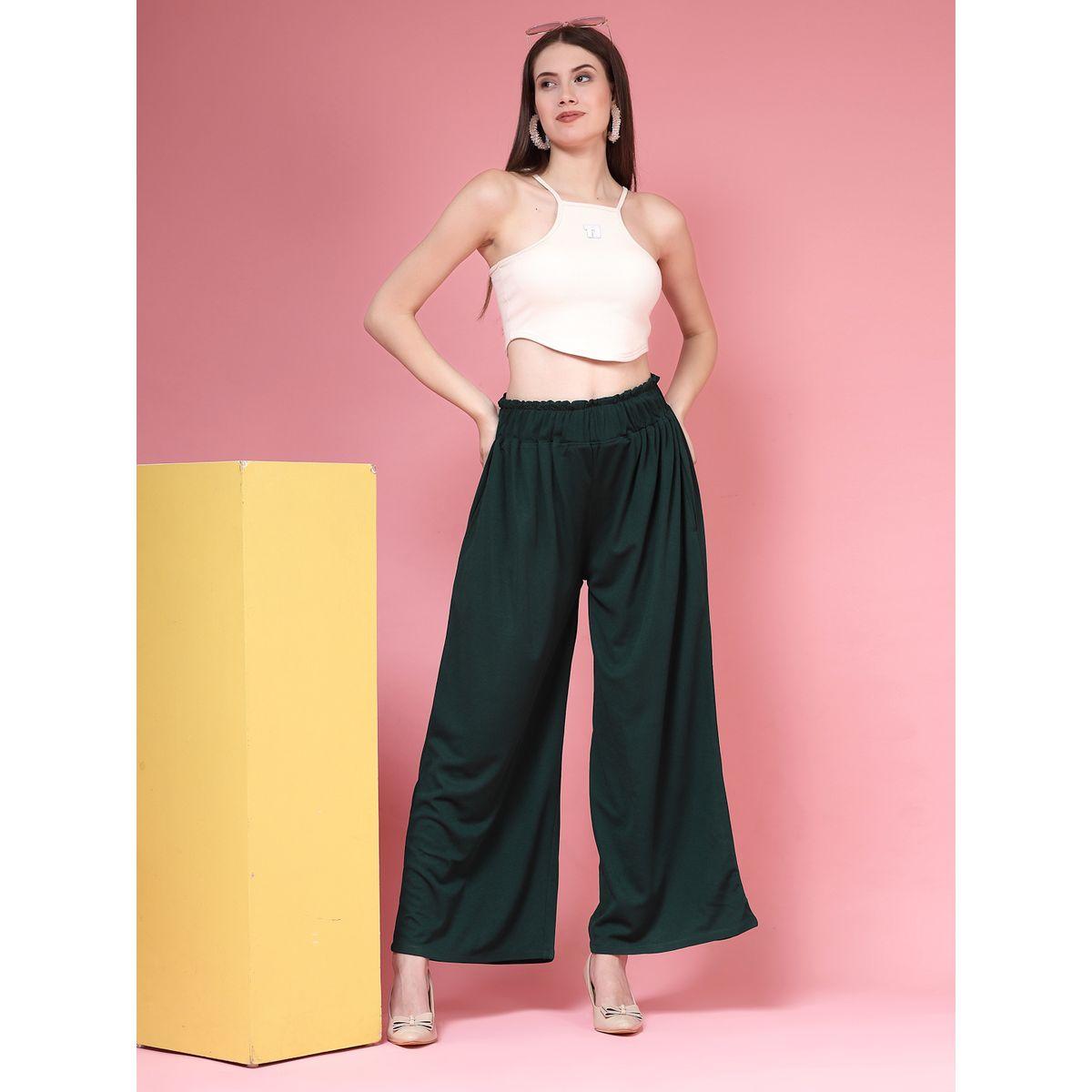 PAUSE Women Green Solid High-Rise Wide-Leg Pants-women-clothing-bottoms-trousers-image-6