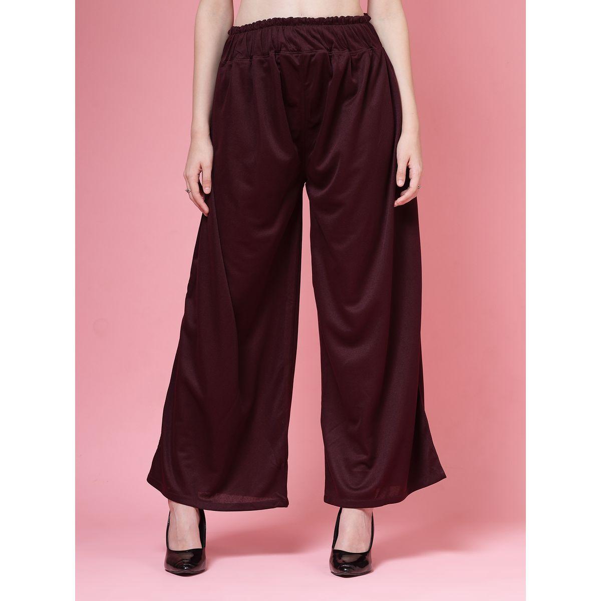 PAUSE Women Maroon Solid High-Rise Wide-Leg Pants-women-clothing-bottoms-trousers-image-1