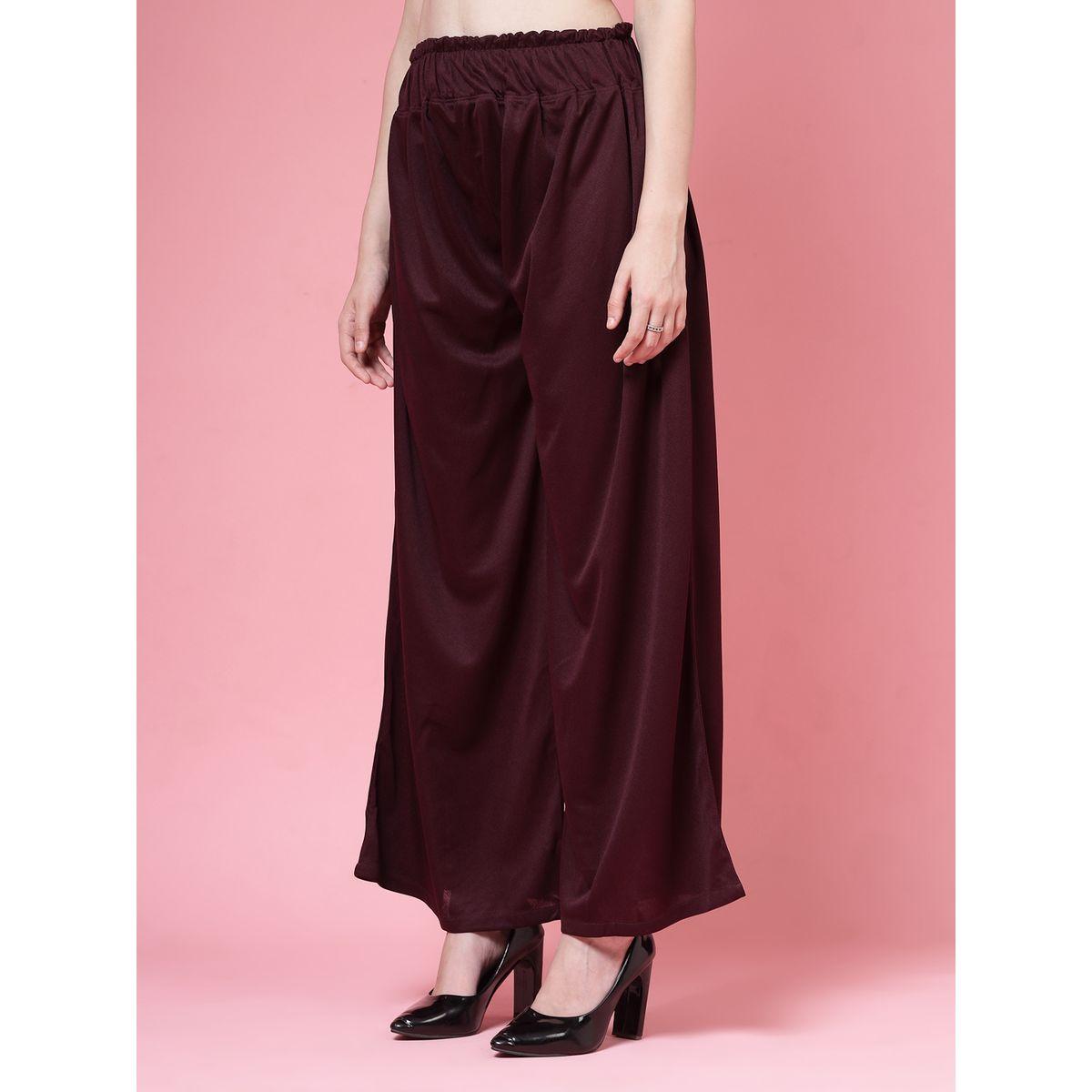 PAUSE Women Maroon Solid High-Rise Wide-Leg Pants-women-clothing-bottoms-trousers-image-2