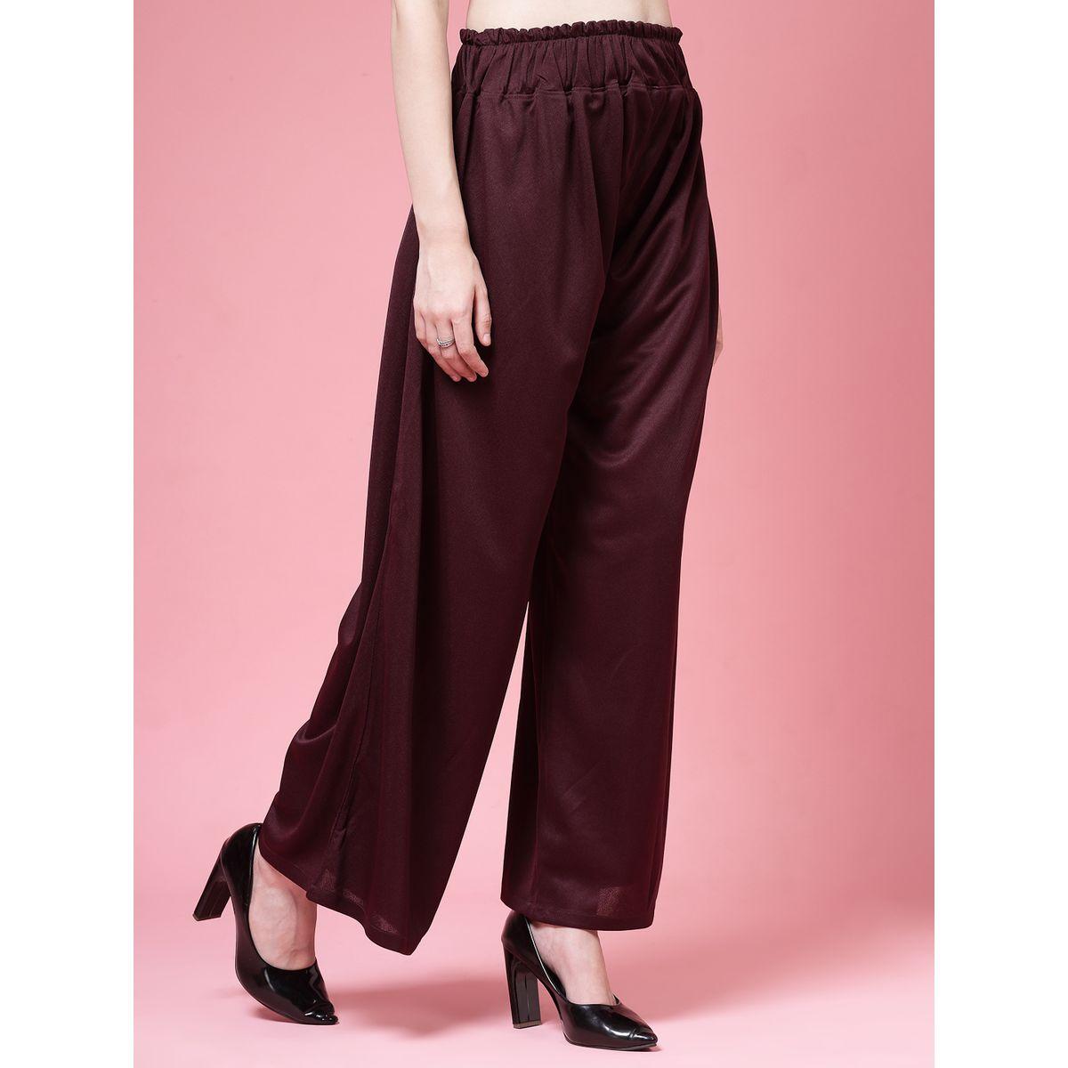 PAUSE Women Maroon Solid High-Rise Wide-Leg Pants-women-clothing-bottoms-trousers-image-3