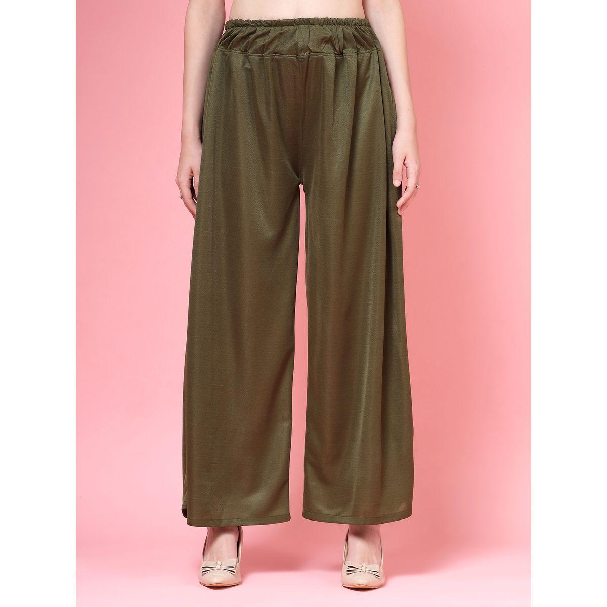 PAUSE Women Olive Solid High Rise Wide Leg Pants-women-clothing-bottoms-trousers-image-1