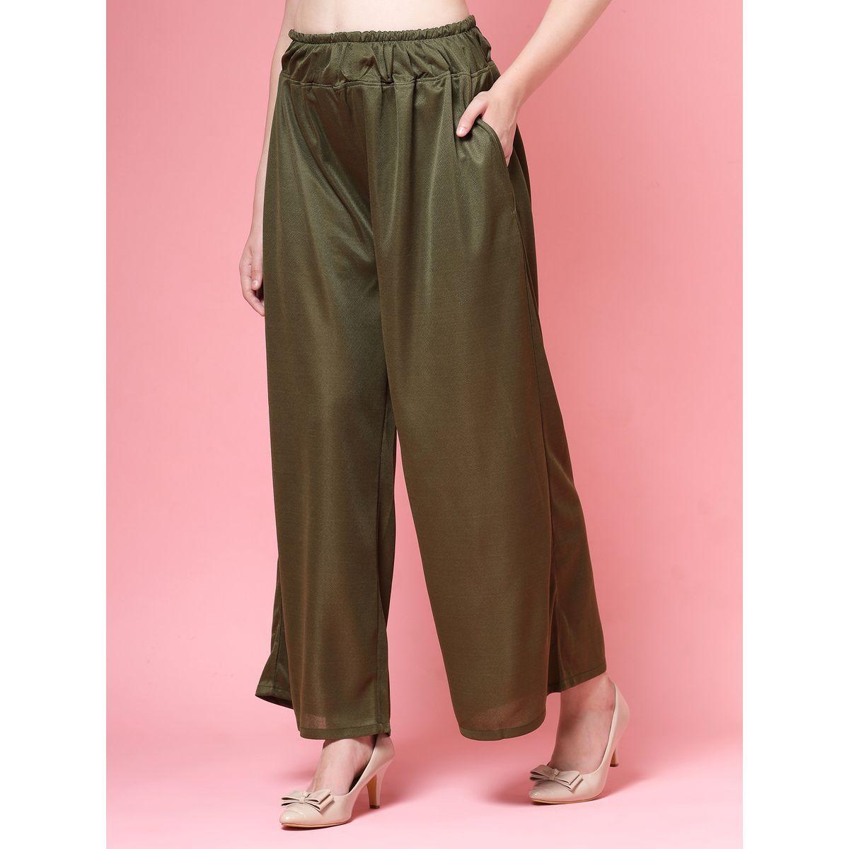 PAUSE Women Olive Solid High Rise Wide Leg Pants-women-clothing-bottoms-trousers-image-2