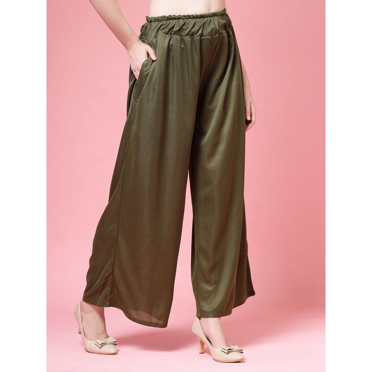 PAUSE Women Olive Solid High Rise Wide Leg Pants-women-clothing-bottoms-trousers-image-3