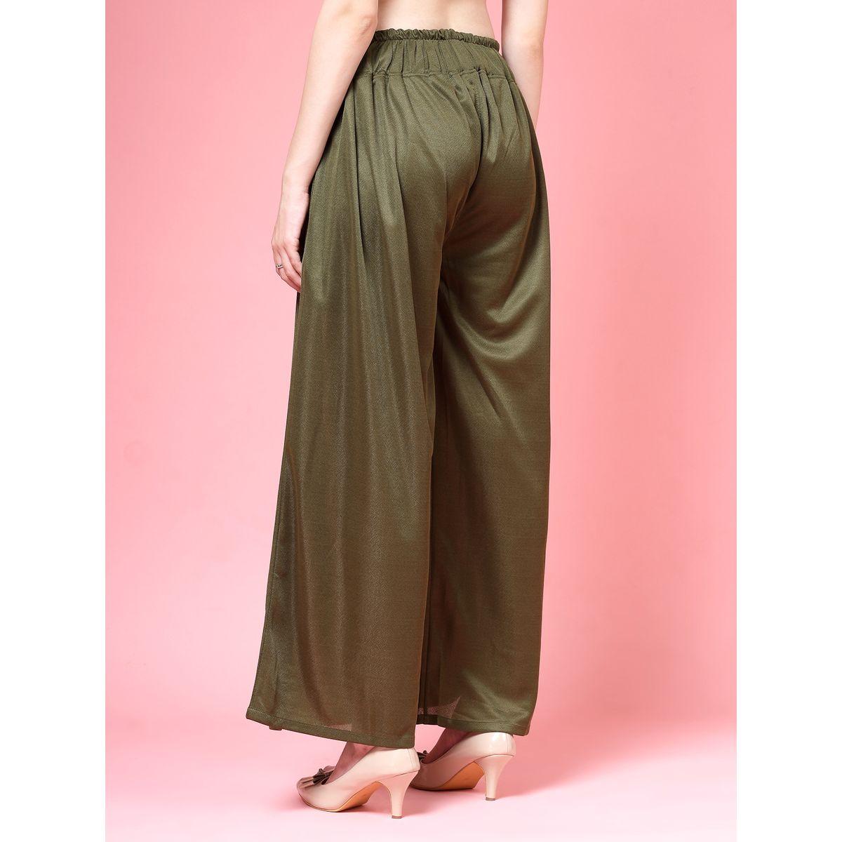 PAUSE Women Olive Solid High Rise Wide Leg Pants-women-clothing-bottoms-trousers-image-4