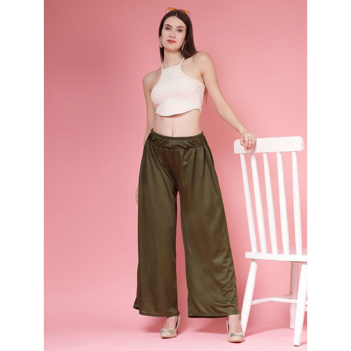 PAUSE Women Olive Solid High Rise Wide Leg Pants-women-clothing-bottoms-trousers-image-6