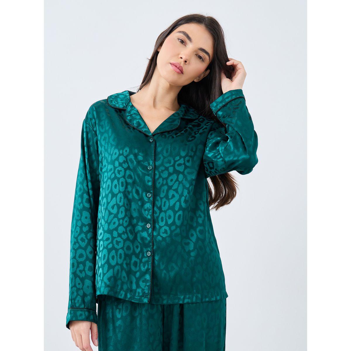Styli Satin Jacquard Animal Print Shirt and Pyjama Set-women-clothing-nightwear-pyjamas-longsets-image-2